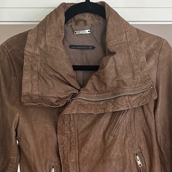LINE Light Brown Textured Lambskin Motorcycle Jacket - Size L - Picture 3 of 12